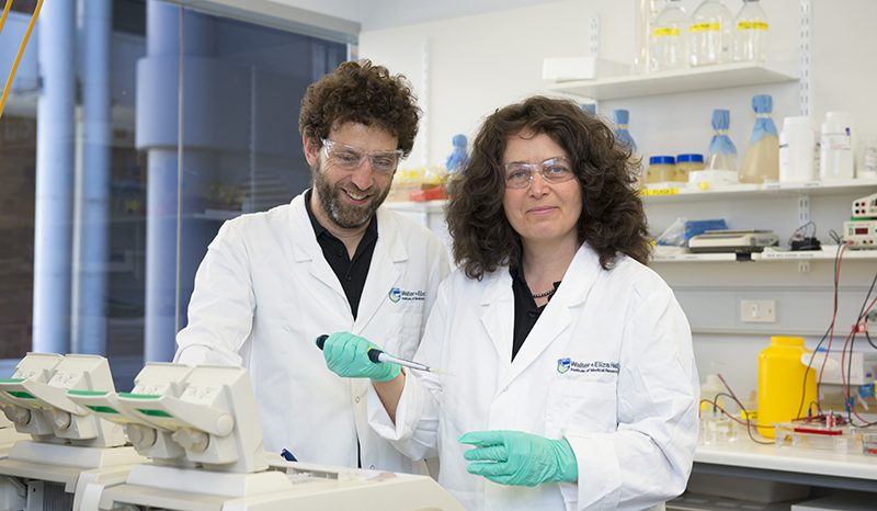 Tim Thomas and Anne Voss in a laboratory