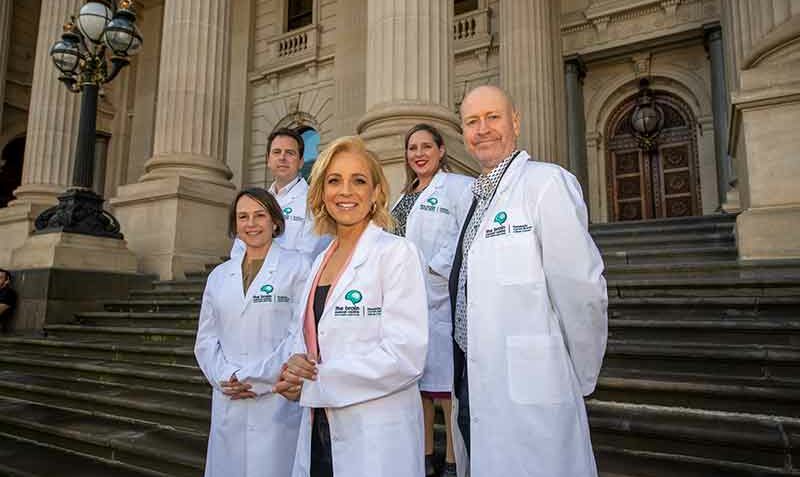 L-R: The Hon Jaala Pulford, Dr Jim Whittle, Carrie Bickmore, Associate Professor Misty Jenkins, Professor Doug Hilton.